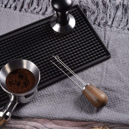 Espresso Coffee Stirrer, SANTOW Wood Handle Needle Type Coffee Distribution Tool, Professional Barista Tamper, Dark