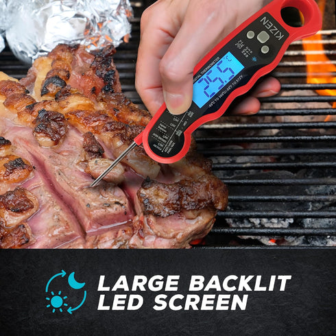 KIZEN Instant Read Meat Thermometer Digital, Waterproof Food Thermometer for Cooking, Grill, Oven, BBQ with Backlit