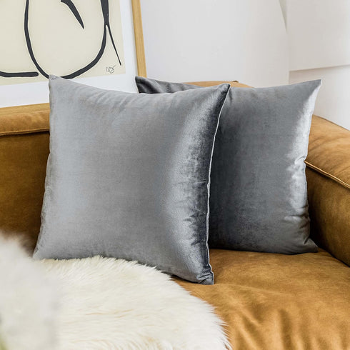 Home Brilliant Velvet Decorative Pillow Covers for Sofa Bench Set of 2