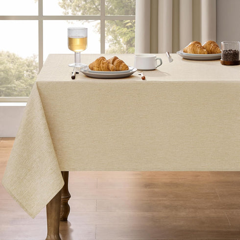 Decorelia Faux Linen Rectangle Tablecloth for Dining Room,Outdoor Coffee Wrinkle Resistant Washable Table