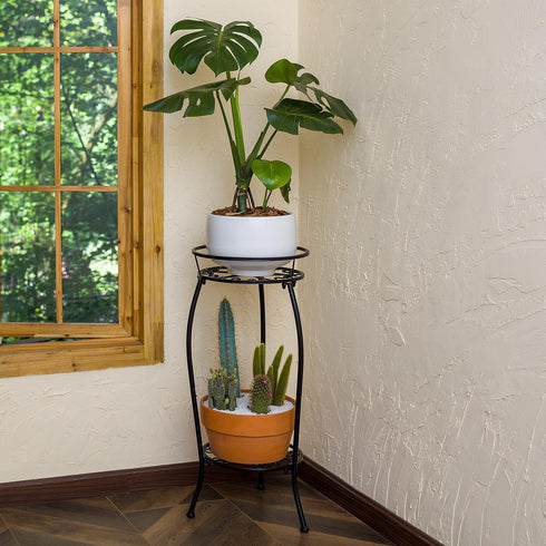 2 FaithLand Plant Stand, Metal Planter Holder Indoor Outdoor, Tier Round Potted Supports Rack, Corner Display Shelf