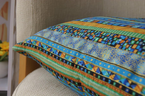 TAOSON Blue Stripe Bohemian Style Antique Cotton Blend Linen Sofa Throw Pillowcase - 24x24 Inch
