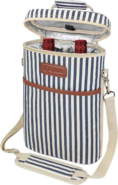 OPUX 2 Bottle Insulated Wine Carrier Tote, Leakproof Cooler Bag for Picnic BYOB Beach, Portable Wine Bottle Case