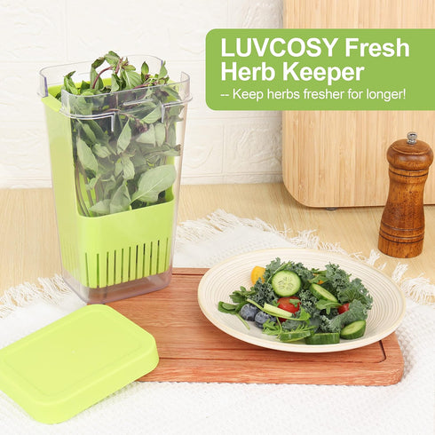 Herb Keeper 1Pcs, BPA-Free Plastic Herb Saver with Inner Basket for Cilantro, Mint, Parsley, Asparagus, Keeps Fresh