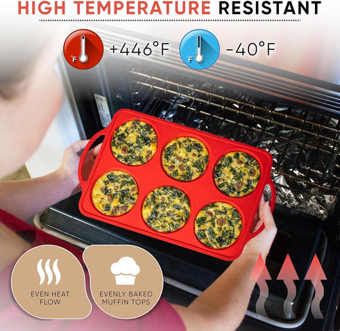Silicone Muffin Top Pans for Baking - 4 Inch Jumbo Size Egg Baking Pan - RED Whoopie Pie Baking Pans