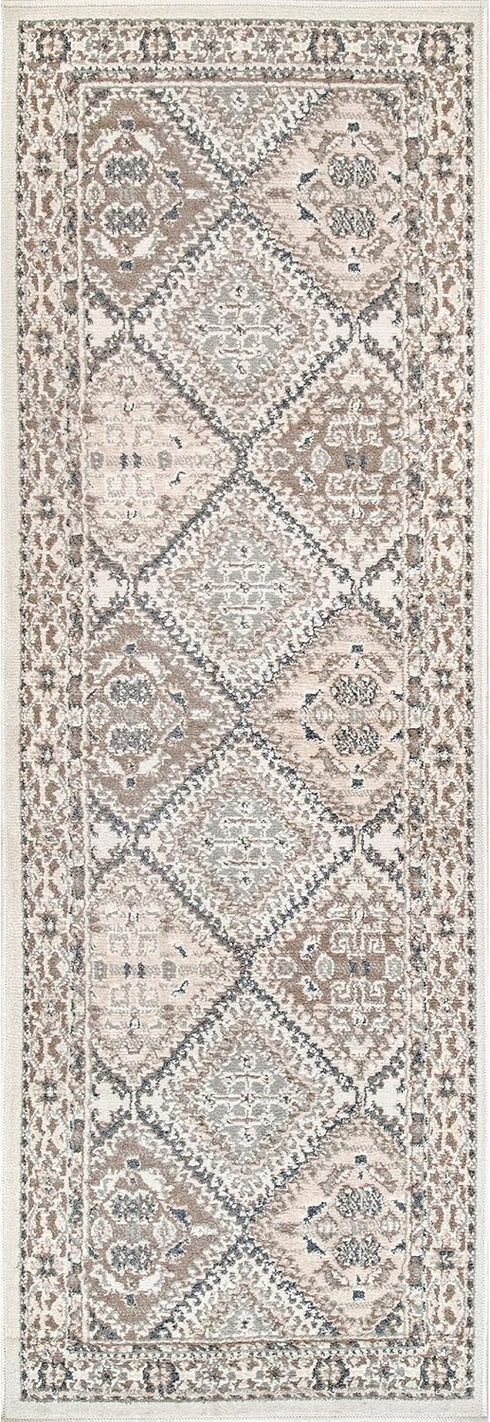 nuLOOM 2x8 Becca Traditional Tiled Area Rug, Beige, Stain Resistant, Faded Transitional Design for Home