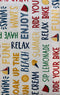 Generic Fun Summer Sayings & Symbols on White Vinyl Tablecloth, 60inch Round in White, Blue, Red, Yellow, Green