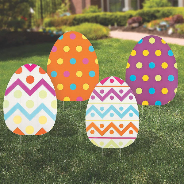Fun Express Jumbo Easter Eggs Yard Signs 4-Pack - Large 18x24.5 Outdoor