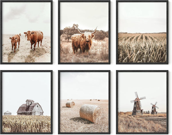HAUS AND HUES Highland Cow Art, Farmhouse Wall Decor - Unframed Cow Painting and Prints