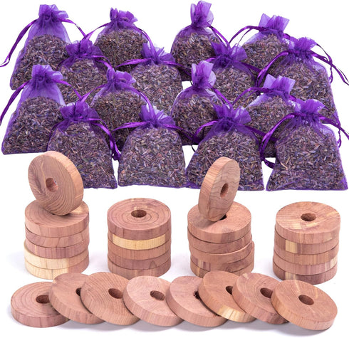 Pack of 30 Cedar Blocks and 16 Lavender Flower Sachets Craft Bag, Drawer Freshener, Shower Favor, Wedding and More,