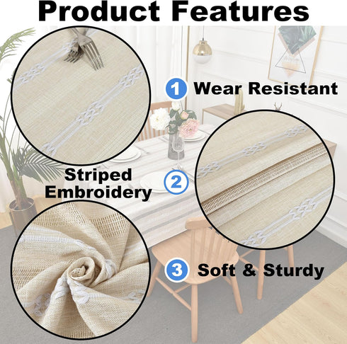 Limalred 24x24 Inch Rustic Striped Embroidery Small Square Tablecloth, Openwork Heavy Weight Linen Wrinkle Resistant