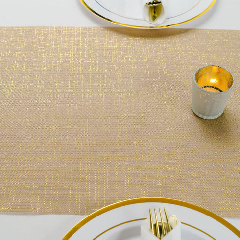 Sparkle Metallic Gold Stripes Faux Burlap No-Iron Table Runner - 13.5" x 108" for Holidays, Wedding Decoration, Parties
