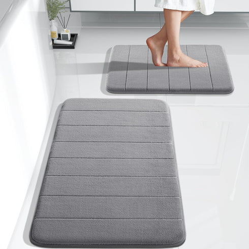 Yimobra Memory Foam Bathroom Rugs Set, 2 Piece Super Soft Absorbent Quick Dry Bath Mat, Non Slip Floor Carpet (Gray)