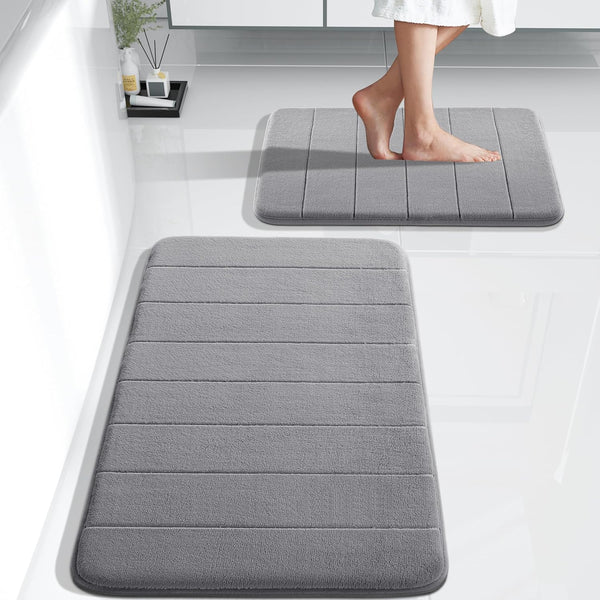 Yimobra Memory Foam Bathroom Rugs Set, 2 Piece Super Soft Absorbent Quick Dry Bath Mat, Non Slip Floor Carpet (Gray)