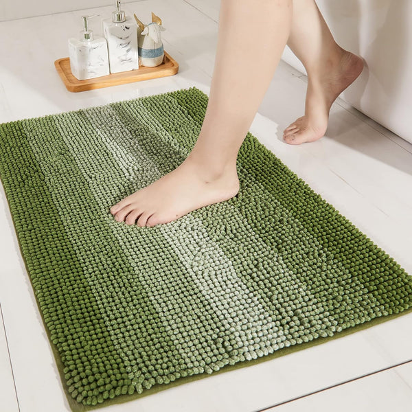 COSY HOMEER 28x18 Inch Bath Rugs, 100% Polyester Extra Soft Non-Slip Bathroom Mats, Machine Washable, Green