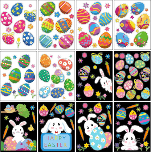 CCINEE Cute Easter Window Cling Stickers, Bunny Easter Eggs Decals for Home Decoration (12 Sheets)
