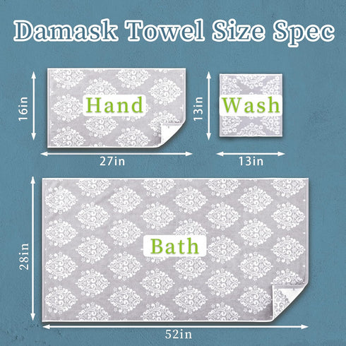 6 Pack 13"x13" 100% Set, Gray Wash Cloths, Jacquard Washcloths - Cotton | Quick Dry | Thick | Soft | Absorb, Luxury