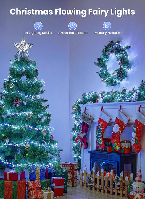 14 10FT 388LED Flowing Fairy Lights Plug in with Modes, Twinkle String Lights Indoor, Christmas Tree Lights Indoor