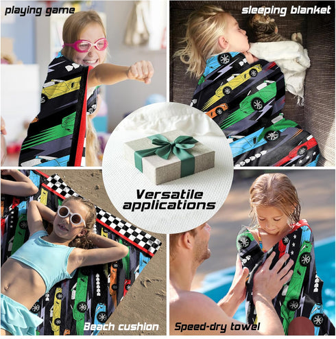HSUIOFE 100% 35x60 Inch 3-12-Racing Hooded Towels for Kids -Toddler Beach Towel- Super Absorbent & Quick Dry Cotton