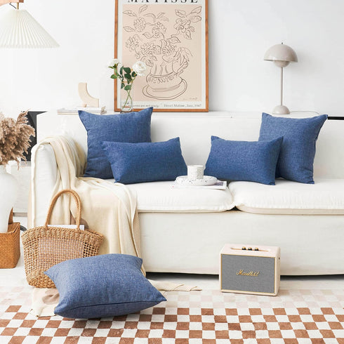 Home Brilliant Lined Linen Throw Pillow Covers, Decorative Oblong Cushion Covers for Sofa, Navy Blue, 12"x20"(30x50cm)