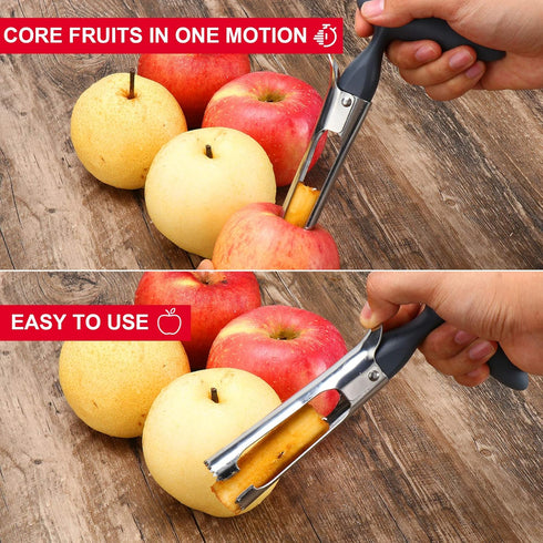 SCHVUBENR Premium Stainless Steel Apple Corer Tool - Easy to Use & Clean - Sharp Serrated Tips for Apple & Pear (Silver)