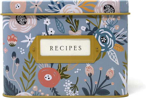 Jot & Mark Decorative Recipe Tin Box for Recipe Cards, Greeting Card Holder, Holds Hundreds of 4” x 6” Cards