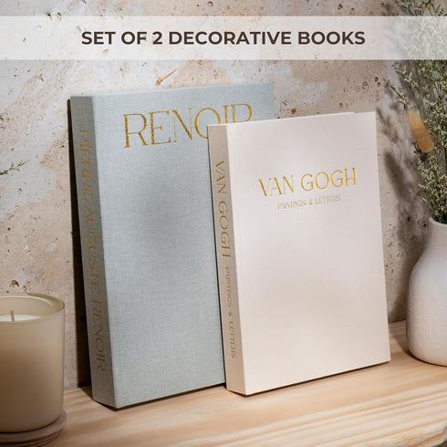 Set 2 Decorative Books of with Hidden Storage Premium Linen Coffee Table Books, Van Gogh & Renoir Art Decor | Faux