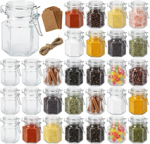 TOPZEA 30 Pack Hexagon Glass Jars with Airtight Lid, 3.5oz Clear Spice