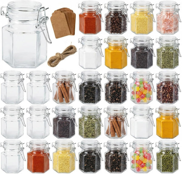 TOPZEA 30 Pack Hexagon Glass Jars with Airtight Lid, 3.5oz Clear Spice