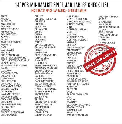 Spice Jar Labels, 140 pcs Minimalist Preprinted White Stickers for Herb Seasoning, Kitchen Pantry Organization