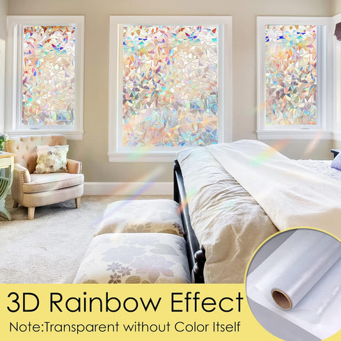 STATINT Stained Glass Window Privacy Film,UV Blocking Window Clings,Rainbow Static Cling Non-Adhesive Window Vinyl Stickers for Home Door,17.3 Inch X 6.5 Feet by STATINT WINDOW FILMS
