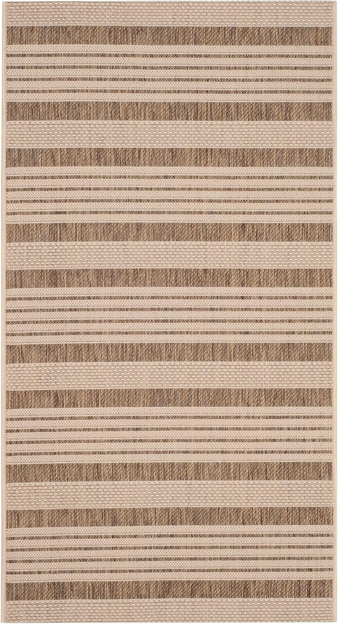 SAFAVIEH Courtyard Collection Accent Rug - 2' x 3'7", Brown & Bone Stripe Design, Non-Shedding & Easy Care