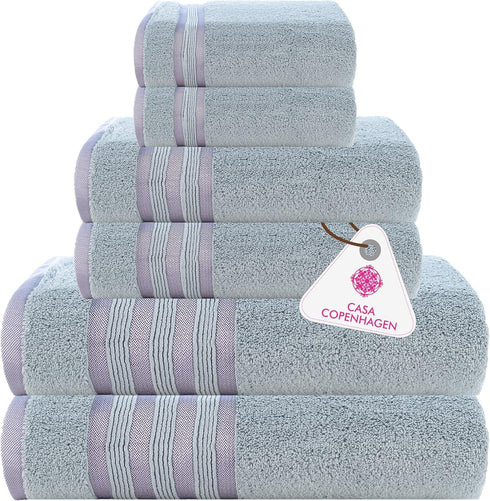 CASA COPENHAGEN Zero Twist 6Pcs 100% Egyptian Cotton Large Designer Towels Gift