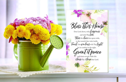 DEXSA Wood Plaque "Bless This House" with Inspiring Quotes 6"x9" - Elegant Frame for Wall & Tabletop Decoration |