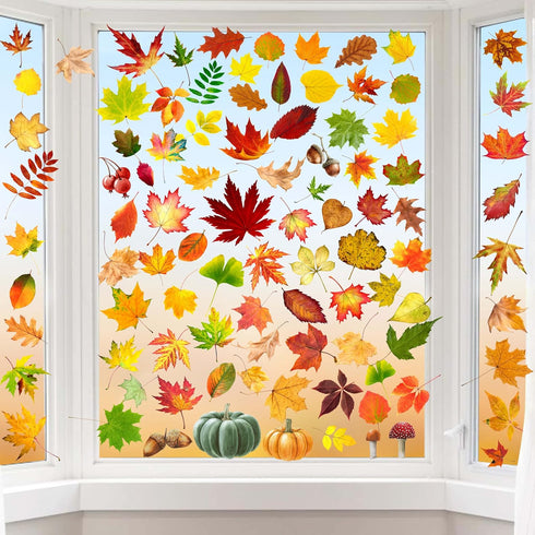 Fall Decorations for Home, Fall Window Clings, Thanksgiving Decorations with Maple Leaves Stickers for Decor
