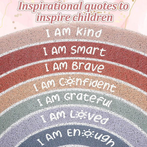 35.43"x17.72"(Neutral) Drydiet Rainbow Doormat Welcome Door Mat Semi-Circular Area Rug with Inspirational Quote Boho