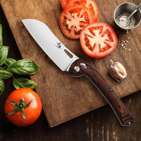 SENBON 440A Stainless Steel Lightweight Pocket Folding Chef Knife, Practical Camping Barbecue Kitchen Knife
