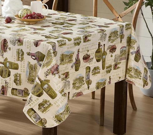 Newbridge 60 102 Inch Countryside x Rectangle Vinyl Tablecloth with Flannel Backing, Lucca Olive Oil Print, Indoor