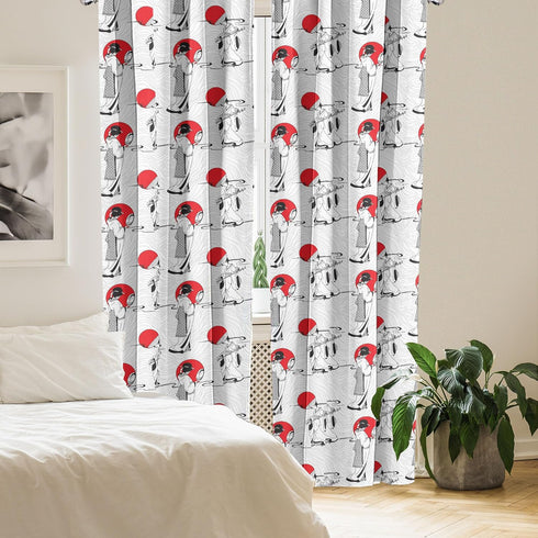 Ambesonne East Curtains, Japanese Geisha Girl with Traditional Kimono Illustration, 2 Panel Set for Living Room, 28" x