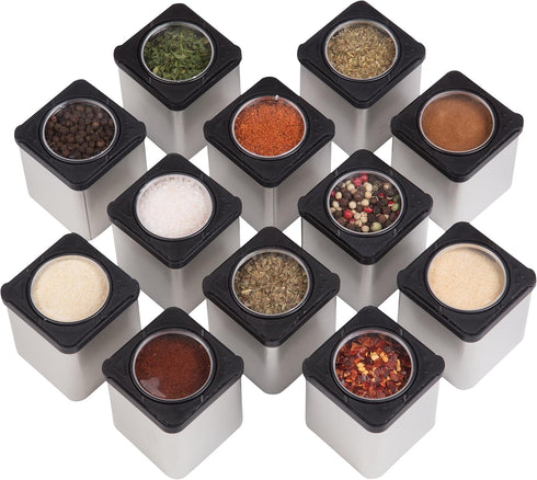 Magnetic Spice Jars Set of 6 - Shake or Pour Containers for Refrigerator Doors & Appliances - Easy Open Window Top