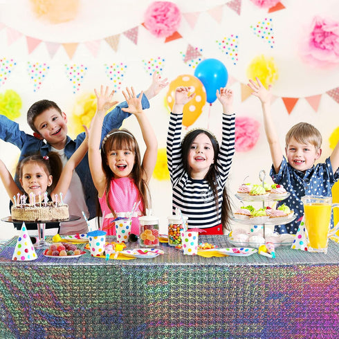 Irenare 3 Pack Iridescence Plastic Tablecloths, Holographic Foil Laser Table Covers for Girl Party Wedding Decorations