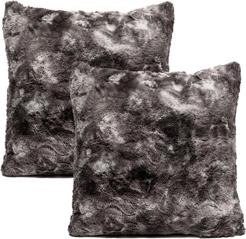 Chanasya Premium Decorative Pillow Covers – Plush Faux Fur, 18" x 18”, Gray, 2 Covers, Great for Bed or Sofa