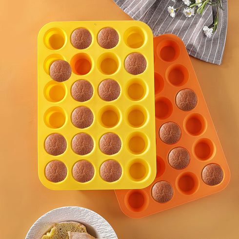 2 Pcs Silicone Mini Muffin Cupcake Pan, Kaloo Nonstick 24 Cups for Baking Muffins, Cakes, Tart, Dishwasher Safe