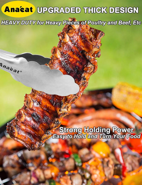 Anaeat Premium Sturdy Barbecue Tongs - 7, 9, 12 Inch Non-Slip Stainless Steel Locking Tongs for Grilling & Cooking