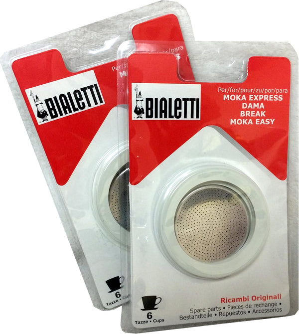 Bialetti (2-Packs) of #06961 | Total of SIX replacement gaskets and TWO replacement filter plates for 6-CUP Bialetti