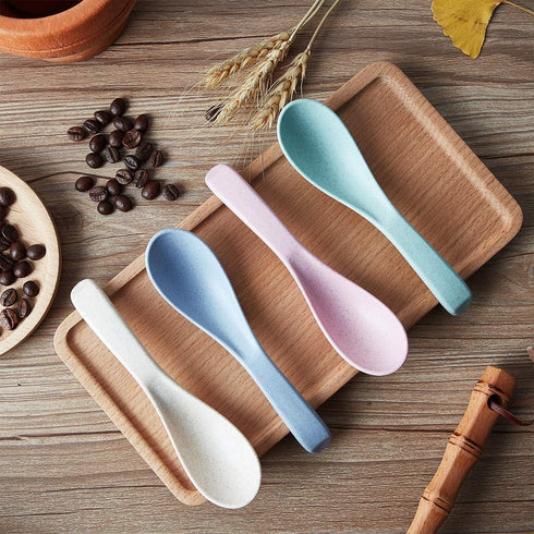 Outus 8 Pieces Wheat Straw Plastic Spoon, Portable Dinner Spoon, Dishwasher and Microwave Safe