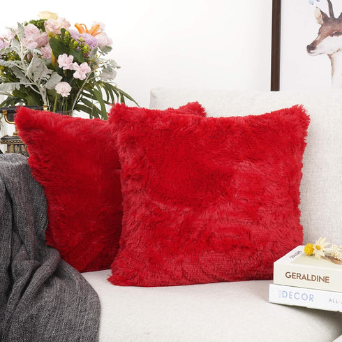 YOUR SMILE Pack of 2 Christmas Decorative Pillow Case - Luxury Merino Style Faux Fur Cushion Cover 18" x 18"