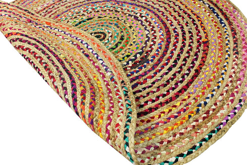 COTTON CRAFT Jute Chindi Braid Rag Rug - 3 Feet Round Multi Color, Handwoven Reversible Natural Cotton