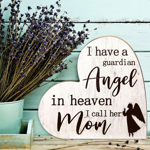 Jetec Bereavement Gift Sympathy Memorial Decor, Wooden Heart Shaped Sign for Loss of Mother