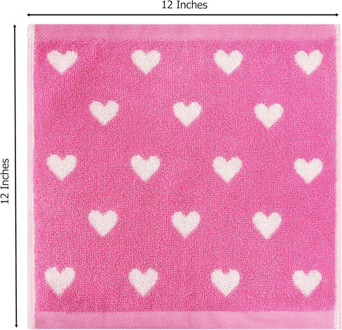 ORIGINAL KIDS 12 Pack Set 100% 12x12 inches Wash Cloth - Bath Time Hearts Washcloth - Cotton Jacquard Colorful